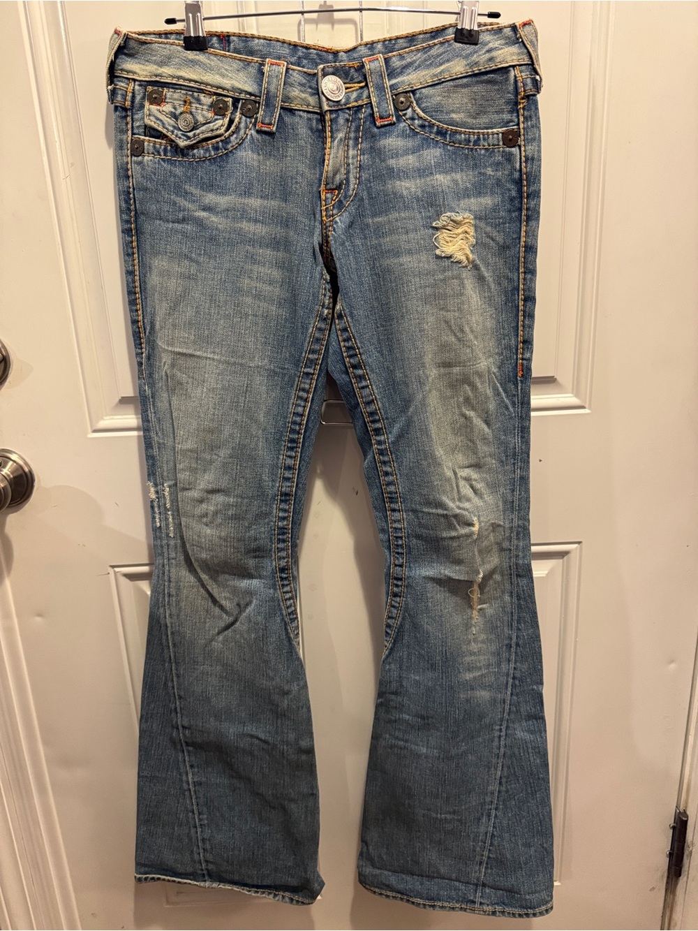 True Religion Joey Big T Blue Distressed Flare Blue Jeans Size 27